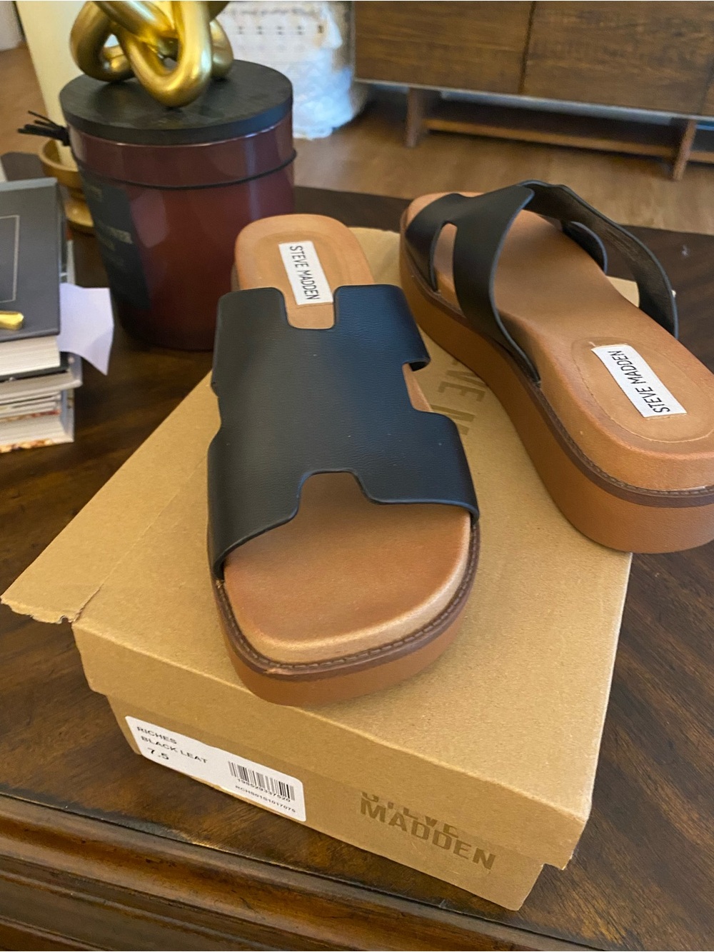 EUC Steve Madden Black and Tan Slide Mules